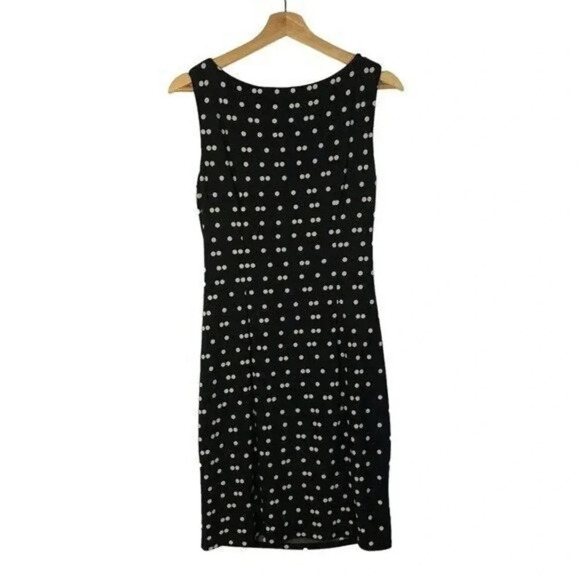 Anne Klein Black & White Polka Dot Ruched Side Sheath Dress 2 - Picture 2 of 3